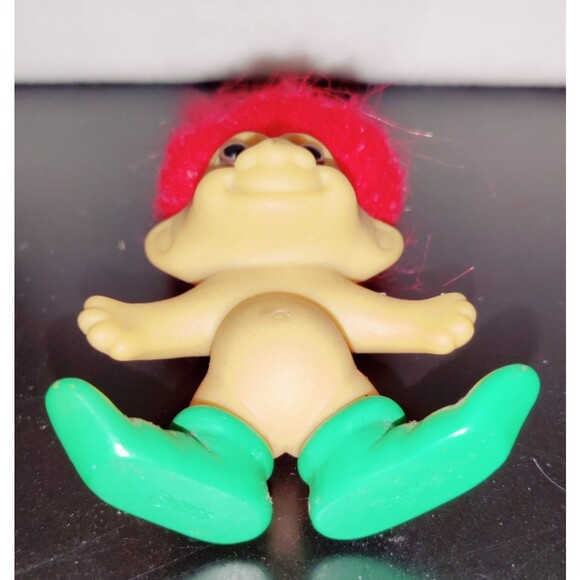 Vintage Christmas Russ Troll Doll Elf Red Hair Brown Eyes Green Shoes 3 inches - Picture 5 of 6